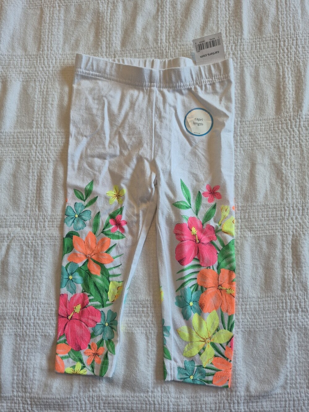 Carter's girls size 3T capri leggings white with neon floral print flowers NEW